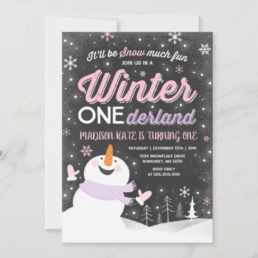 Winter ONEderland Birthday Uitnodiging Snowman Pin (Voorkant)