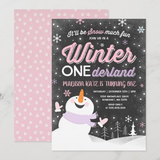 Winter ONEderland Birthday Uitnodiging Snowman Pin (Voorkant / Achterkant)
