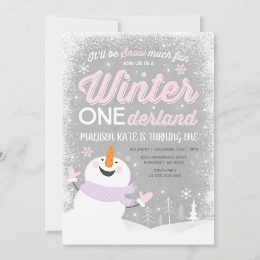 Winter ONEderland Birthday Uitnodiging Snowman Pin (Voorkant)