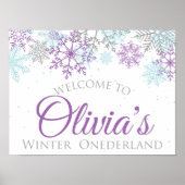 Winter Onederland Birthday Welkomstteken Paars Poster (Voorkant)