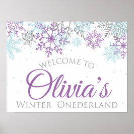 Winter Onederland Birthday Welkomstteken Paars Poster