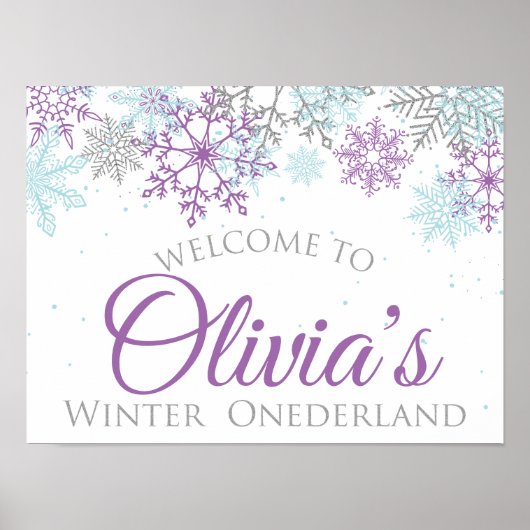 Winter Onederland Birthday Welkomstteken Paars Poster (Voorkant)