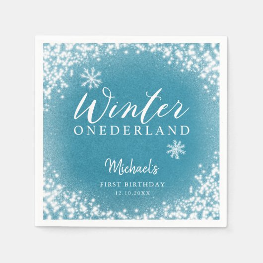 Winter Onederland Blauw 1e verjaardagsfeest Servet (Voorkant)