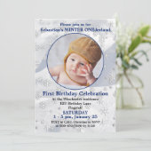 Winter ONEderland Blauw Eerste Verjaardag Sneeuwvl Kaart (Staand voorkant)
