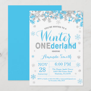 Winter Onederland Blauw en Zilver Jongen 1e Verjaa Kaart