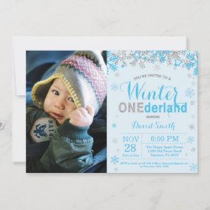 Winter Onederland Blauw en Zilver Jongen 1e Verjaa Kaart