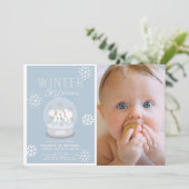 Winter Onederland Blauw Foto 1e Verjaardag Kaart (Staand voorkant)