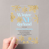 Winter Onederland Blauw Goud Sneeuwvlok 1e verjaar Acryl Uitnodigingen (Insitu (Draagbaar))