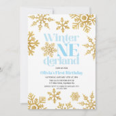 Winter Onederland Blauw Goud Sneeuwvlok 1e verjaar Kaart (Voorkant)