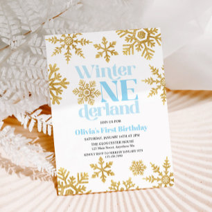 Winter Onederland Blauw Gouden Sneeuwvlok 1e Verja Kaart