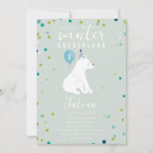 Winter Onederland Blauw Polar Beer 1e Verjaardag Kaart (Voorkant)