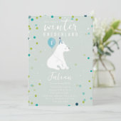 Winter Onederland Blauw Polar Beer 1e Verjaardag Kaart (Staand voorkant)