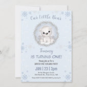 Winter Onederland Blauw Polar Beer 1e Verjaardag Kaart (Voorkant)
