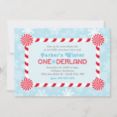 Winter ONEderland Blauw Rood Candy Cane Verjaardag Kaart (Voorkant)