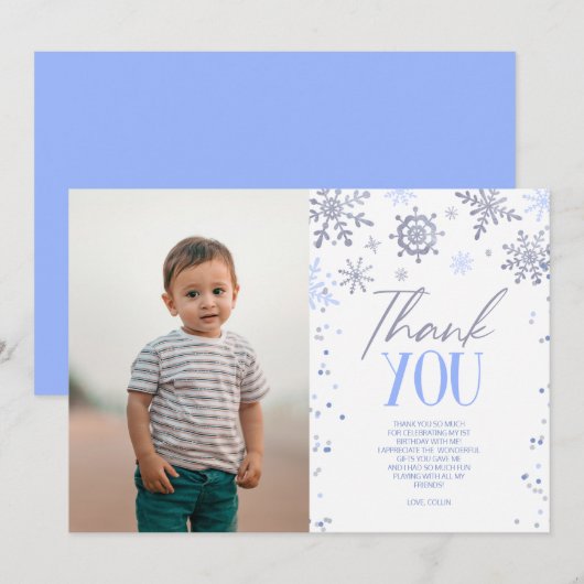 Winter ONEderland Blauw Sneeuwvlok Verjaardagsfees Bedankkaart (Voorkant / Achterkant)