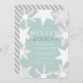 Winter Onederland Blauw & Zilver 1e verjaardag Kaart (Voorkant / Achterkant)