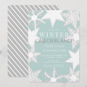 Winter Onederland Blauw & Zilver 1e verjaardag Kaart