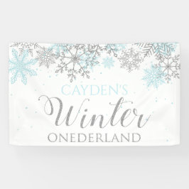 Winter Onederland Blauw Zilver Sneeuw Eerste Verja Spandoek