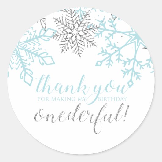 Winter Onederland Blauw Zilver Sneeuwvlok Favor Ronde Sticker (Voorkant)