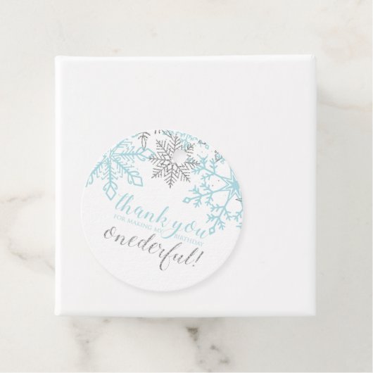 Winter Onederland Blauw Zilveren Sneeuwvlok Bedankjes Labels (In situ)