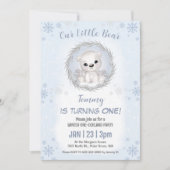 Winter Onederland Blauwe Ijsbeer Jongen 1e Verjaar Kaart (Voorkant)