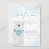 Winter Onederland Blauwe Ijsbeer Verjaardag Kaart (Voorkant)