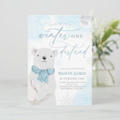 Winter Onederland Blauwe Ijsbeer Verjaardag Kaart (Staand voorkant)