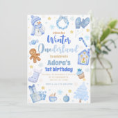 Winter ONEderland Blauwe Kerstdag Uitnodiging (Staand voorkant)