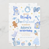 Winter ONEderland Blauwe Kerstdag Uitnodiging (Voorkant / Achterkant)