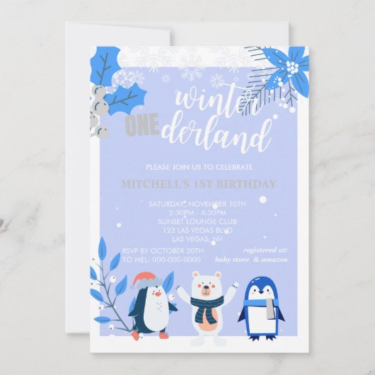 Winter onederland blauwe pinguïn polar beer kaart (Voorkant)