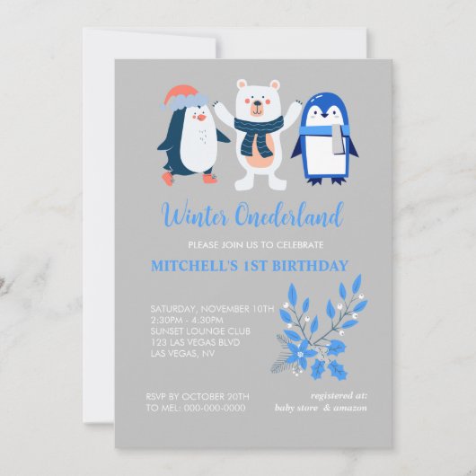 Winter onederland blauwe pinguïn polar beer kaart (Voorkant)