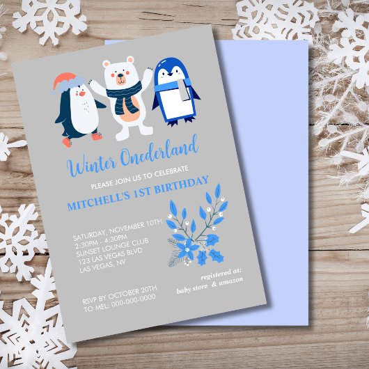 Winter onederland blauwe pinguïn polar beer kaart