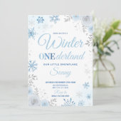 Winter ONEderland Blauwe Sneeuwvlok 1e Uitnodiging (Staand voorkant)