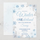 Winter ONEderland Blauwe Sneeuwvlok 1e Uitnodiging (Voorkant / Achterkant)