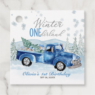Winter Onederland Blauwe Truck Eerste Verjaardag Bedankjes Labels