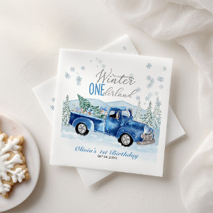Winter Onederland Blauwe Truck Eerste Verjaardag Servet