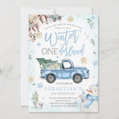 Winter ONEderland Blauwe Winter Vrachtwagen Sneeuw Kaart (Voorkant)