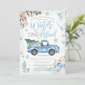 Winter ONEderland Blauwe Winter Vrachtwagen Sneeuw Kaart (Staand voorkant)