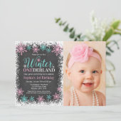 Winter ONEderland Blauwgroen schoolbord 1e verjaar Kaart (Staand voorkant)