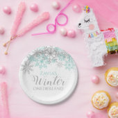 Winter Onederland Blauwgroen Silver First Birthday Papieren Bordje (Feest)