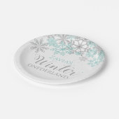 Winter Onederland Blauwgroen Silver First Birthday Papieren Bordje (Gekanteld)