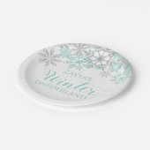 Winter Onederland Blauwgroen Silver First Birthday Papieren Bordje (Gekanteld)