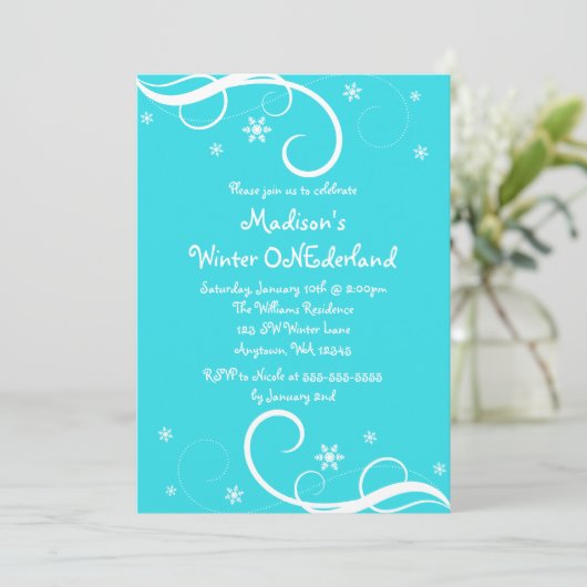 Winter ONEderland Blauwgroen wervelvlokken Kaart (Staand voorkant)