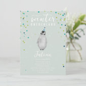 Winter Onederland Blue Birthday Penguin Confetti Kaart (Staand voorkant)
