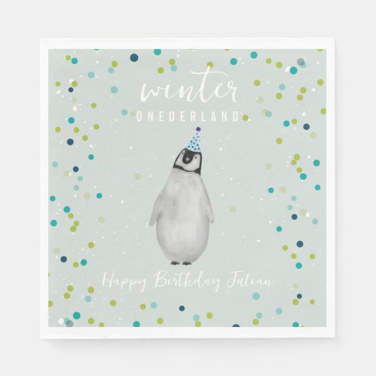 Winter Onederland Blue Birthday Penguin Confetti Servet (Voorkant)