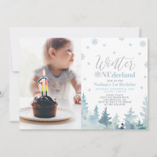Winter Onederland Blue Boy 1e verjaardagsfoto Kaart