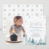 Winter Onederland Blue Boy 1st Birthday Foto Kaart (Voorkant / Achterkant)