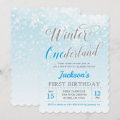 Winter Onederland Blue Boy Eerste Verjaardagsfeest Kaart (Voorkant / Achterkant)