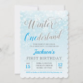 Winter Onederland Blue Boy Eerste Verjaardagsfeest Kaart (Voorkant)