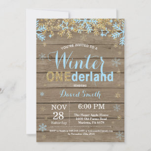 Winter Onederland Blue en Gold Boy 1st Birthday Kaart